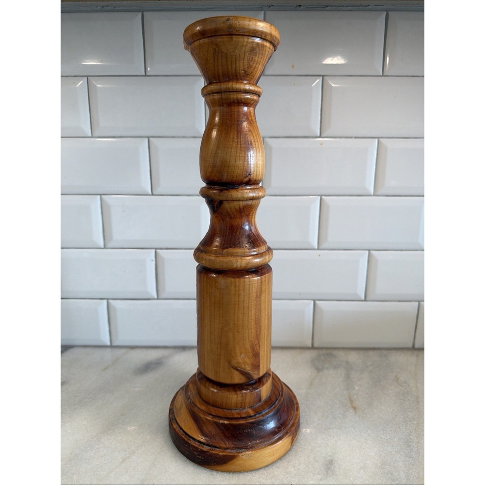 Handmade Hand Turned Wooden 15in Tall Candlestick GE995